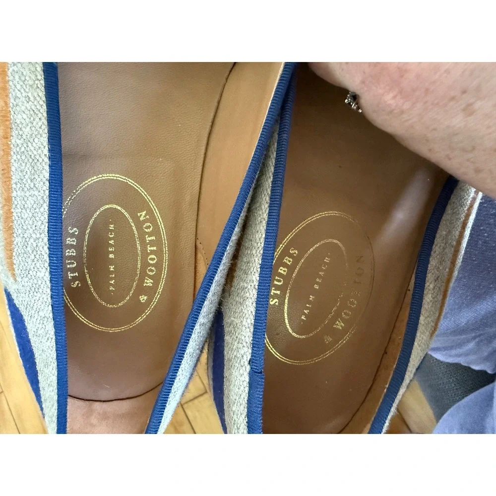 Stubbs & Wootton Palm Beach Embroidered Linen Smoking Slippers Men's